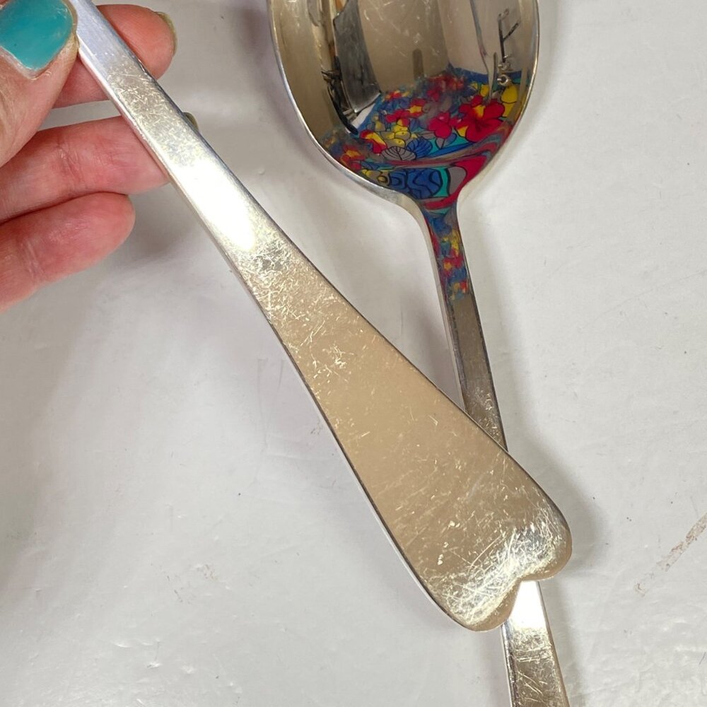 Reed and Barton Silver Plate Heart Handle Large Serving Fork and Spoon Set - Picture 10 of 15